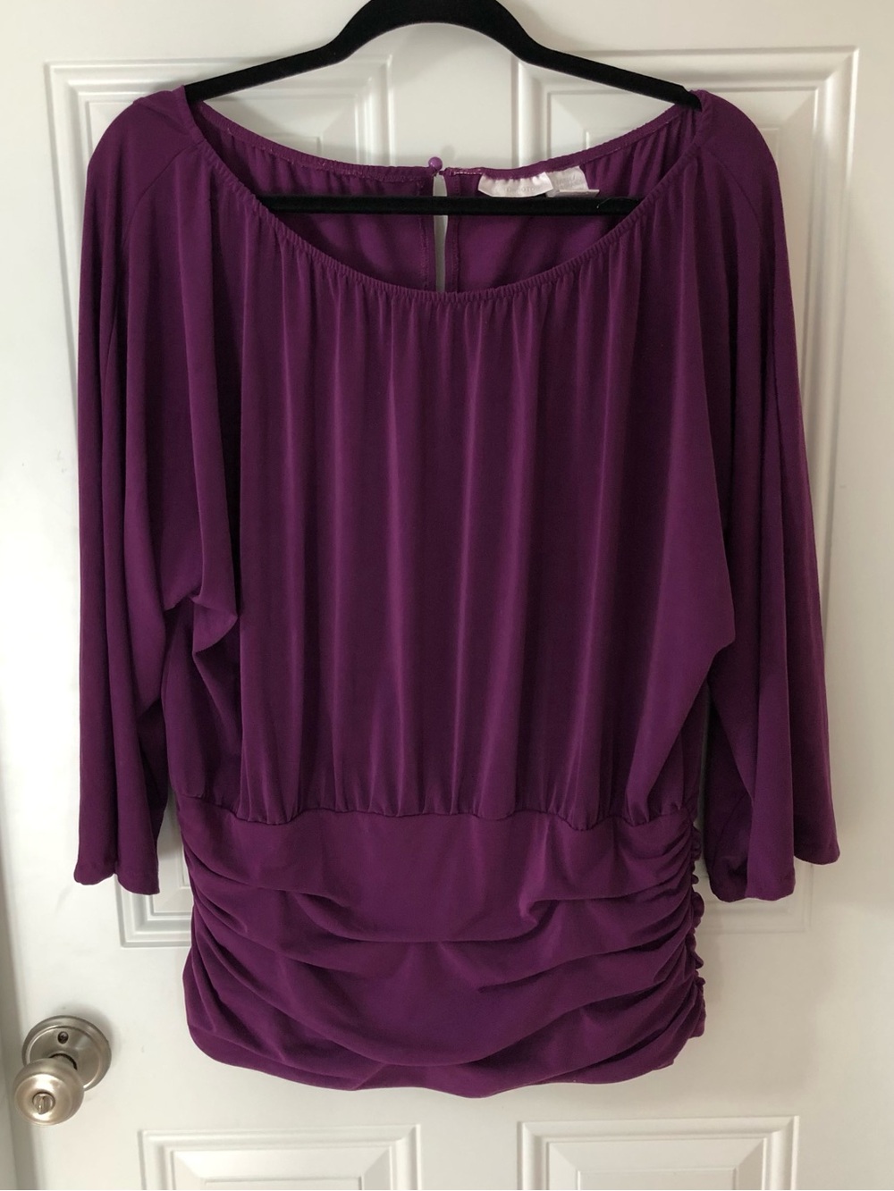Purple Long Sleeve Ruched Bottom Keyhole Back Top Size XL